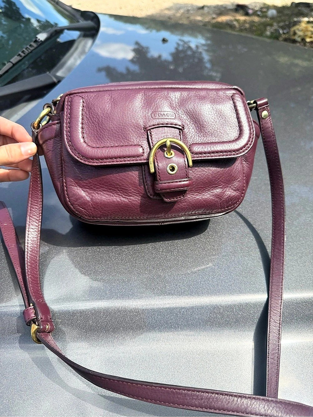 burgundy leather Coach Campbell Camera Crossbody Bag